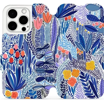 Pouzdro na mobilní telefon Flipové pouzdro Mobiwear - Apple iPhone 15 Pro - MP03P Modrá květena (Knížkové flip pouzdro, obal, kryt na mobil Apple iPhone 15 Pro - MP03P Modrá květena, materiál Umělá kůže + TPU - ochrana 360°, stojánek, silikonová vanička, magnetické zavírání)