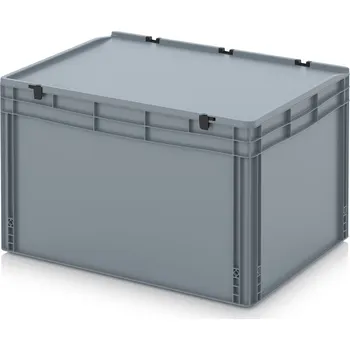 paleta Euro přepravky včetně víka s panty 80 x 60 x 53,5 cm, držadla zavřená - Stříbrošedá - materiál: PP - ED 86/52 HG