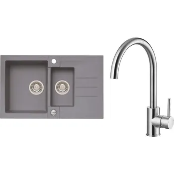 Granitový dřez Alveus ROCK 70 STEEL Set - různé typy baterií Dřez / Set: Set, Baterie: Set Elza kartáčová nerez