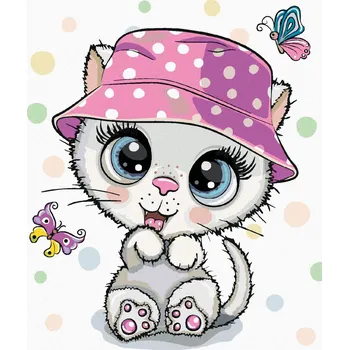 Diamondi Diamantové malování - MALÁ KOČKA V KLOBOUKU Rozměr: 40x50 cm, Rámování: vypnuté plátno na rám