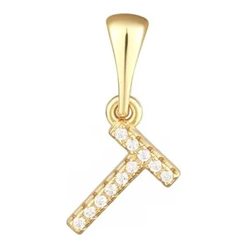 Přívěsek Stříbrný pozlacený přívěšek písmeno T se zirkony STRZ1002TF