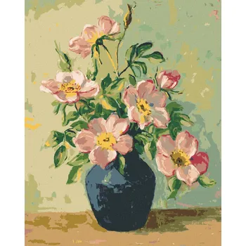 Hračka Diamondi Diamantové malování - RŮŽOVÉ KVĚTINY V MODRÉ VÁZE Rozměr: 40x50 cm, Rámování: bez rámu a bez vypnutí plátna