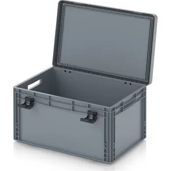 paleta Euro přepravka s víkem s panty Pro 61,1 x 42,7 x 33,7 cm, otevřená - Stříbrošedá - materiál: PP - EDP 64/32