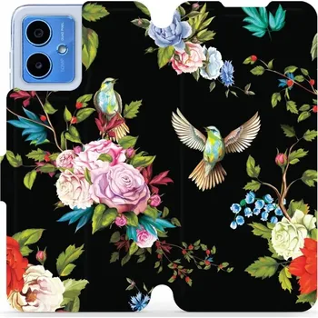 Pouzdro na mobilní telefon Flipové pouzdro Mobiwear - Motorola Moto G14 - VD09S Ptáčci a květy (Knížkové flip pouzdro, obal, kryt na mobil Motorola Moto G14 - VD09S Ptáčci a květy, materiál Umělá kůže + TPU - ochrana 360°, stojánek, silikonová vanička, magnetické zavírání)