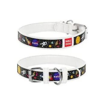 Obojek pro psa Obojek kožený NASA bílý (37-48cm/2,5cm)