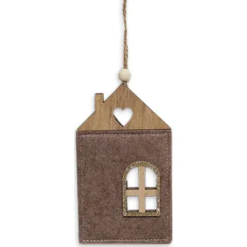 Vánoční dekorace Domek závěs dřevo/filc 14cm hnědá