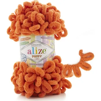 Příze Pletací příze Alize PUFFY 006 tmavá oranžová, efektní, 100g/9,2m