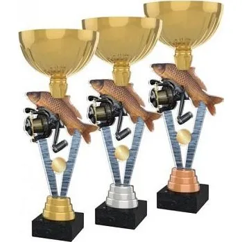 Rybářská trofej s navijákem - Text: Žádný Výška: 33cm Barva: Bronzová