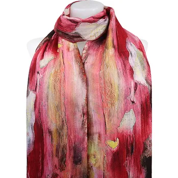 Šála Dámský teplý obdélníkový šál 3015-25 abstraktní se zlatou nitkou, červené barvy 7200688-4