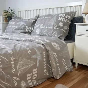 Povlečení Bavlněné povlečení - šedý nápis