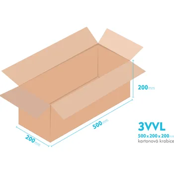 Obalový materiál Kartonové krabice 3VVL - 500x200x200mm - vnitřní 495x195x190mm