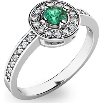 Prsten Dámský prsten bílé zlato 585/1000 přírodní diamant 0.150 ct G/SI smaragd 10802B-SMAR velikost 47