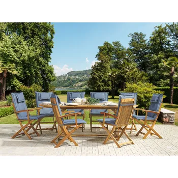 Sada náhradních polštářů pro venkovní židle modrá Tkanina polstrovaná 8 polštářů odolná vůči UV záření Beliani