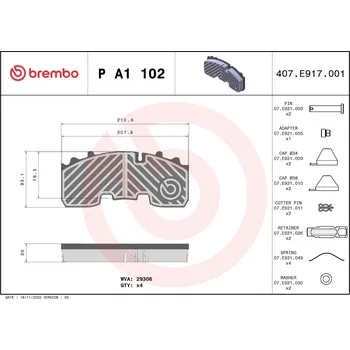 Brzdová destička Sada brzdových destiček, kotoučová brzda, , BREMBO, P A1 102