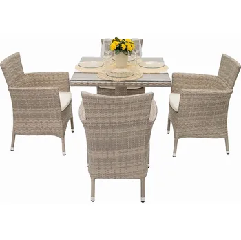 Jídelní set DEOKORK Zahradní ratanová sestava GINA II. 1+4 (šedo-béžová)