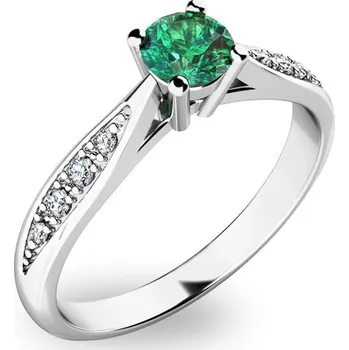 Prsten Dámský prsten bílé zlato 585/1000 přírodní diamant 0.300 ct G/SI smaragd 10745B-SMAR velikost 61