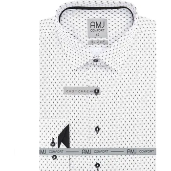Pánská košile Pánská košile AMJ bavlněná, bílá vzorovaná, VDBPSR1317, dlouhý rukáv, prodloužená délka, slim fit, vel. 42