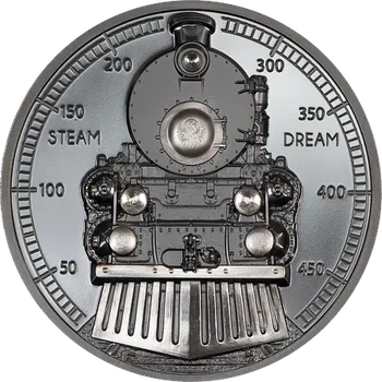 Exkluzivní stříbrná mince The Journey - Train Steam Dream 2 Oz 2023 High Relief Black PROOF