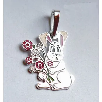 Přívěsek Stříbrný přívěsek zajíc s kyticí - PA0972 (Stříbrný přívěsek zajíc barevný)