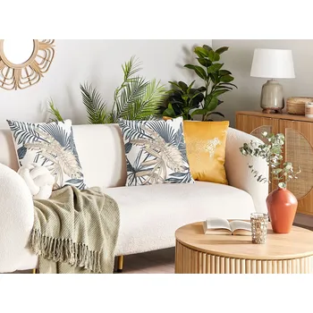 Dekorativní polštářek Sada 2 dekorativních polštářů, vícebarevný polyester, 45 x 45 cm, moderní boho vzor s palmovými listy a květinovým motivem Beliani