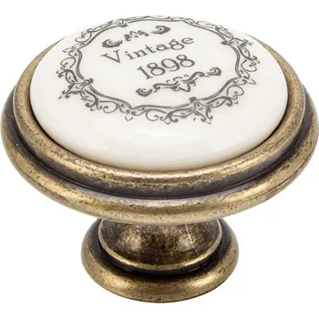 Nábytkové kování TULIP Knop Vintage starozlatá/porcelán krémový/motiv (TULIP Knop Vintage starozlatá/porcelán krémový/motiv)