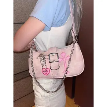 Kabelka Dívčí kabelka s retro řetězem - světle růžová A