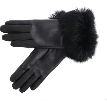 Rukavice Dámské kožené rukavice Špongr MARION černé s kožešinovým lemem Velikost: 8 1/2"