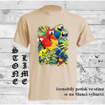 Pánská móda panske-bavlnene-tricko-uv-potisk-barevni-papousci-Slunce Barva: Lime stone - krémová, velikost: M