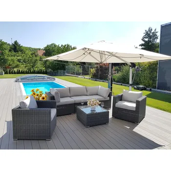 Zahradní sestava DEOKORK Ratanová variabilní sestava SEVILLA 1+2+1 pro 5 osob (antracit)