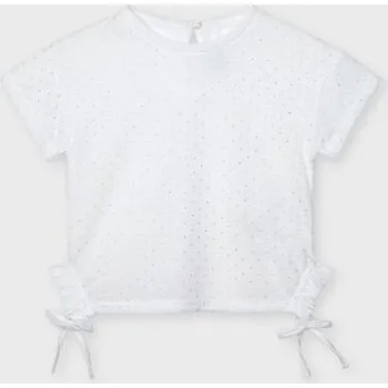 Dívčí tričko dětské letní bílé tričko se stříbrnými puntíčky Mayoral 3011 velikost 104