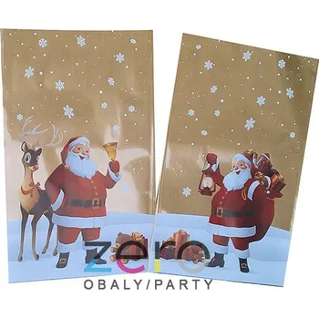 Dárková taška Sáček PP 25x40 cm - VÁNOCE - transp. se zlatým pozadím a mikulášským tiskem