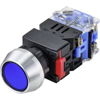 vypínač TRU COMPONENTS LAS0-L-11Z/B/12V tlačítkový spínač 250 V 5 A 1x vyp/zap s aretací modrá IP40 1 ks