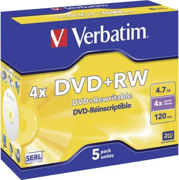 Optické médium Verbatim 43229 DVD+RW 4.7 GB 5 ks Jewelcase přepisovatelné, stříbrný matný povrch