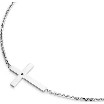 Náhrdelník Dámský náhrdelník přírodní diamant 0.006 ct křížem a černý 10947-NH01-B-Black délka 42 cm