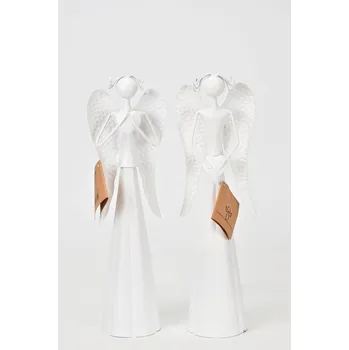 Vánoční dekorace Plechový bílý anděl se srdíčkem 31 cm (137162 015 BNM-75-01446-23 anděl WH 31cm mix)