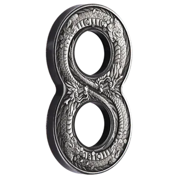 Stříbrná mince 2 Oz Dragon (Drak) 2018 osmička (Figure Eight) Antique - (1.)