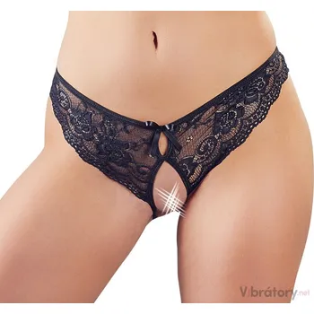 Dámské erotické kalhotky Krajkové kalhotky s otevřeným rozkrokem a mašličkami Cottelli, S