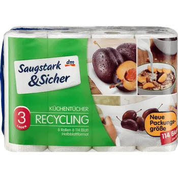 Prací gel Saugstark&Sicher- Kuchyňské papírové ubrousky RECYCLING 3-vrstvé 8x114ks-Německo