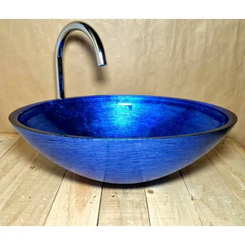 Umyvadlo Light for home - Skleněné designové umyvadlo "Blue Silver Elegance" U 004, Modrá, stříbrná