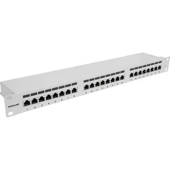 Patch panel Intellinet 24-Port Cat6a Patchpanel geschirmt 1HE Kabeleinführung 90° abgewinkelt grau 24 portů patch panel 483 mm (19)