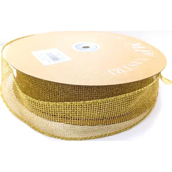 Stuha Stuha síťovaná třpytivá s drátem - zlatá - 40 mm/1 m