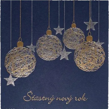 Modrá novoročenka s ražbou baněk a hvězdiček, 1 ks