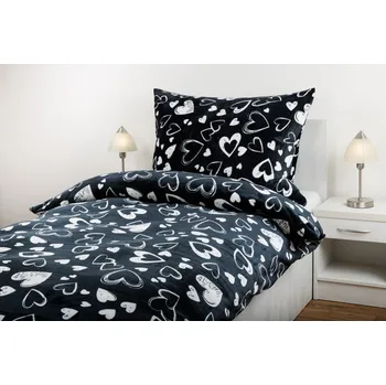 Povlečení Škodák Hebké povlečení z mikroplyše (flanel fleece) - černá srdíčka zipový uzávěr