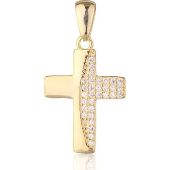 Přívěsek Pozlacený stříbrný přívěsek se zirkony křížek JVD SVLP0906XE9GO00