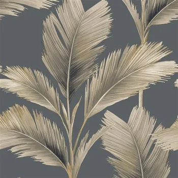 Tapeta Papírové tapety na zeď listy palmy béžové na šedém podkladu