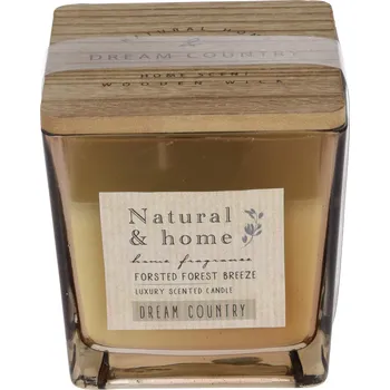 Svíčka H&L Vonná svíčka ve skle, dřevěné víčko,10cm, šedá, vůně lesní vánek