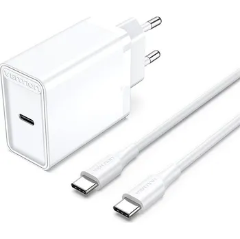 Vention 1-port 25W USB-C Wall Charger with USB-C Cable White
