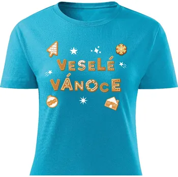 Dámské tričko Dámské tričko Veselé Vánoce Barva: Tyrkysová, Velikost: XXL