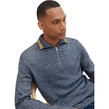 Pánský svetr TOM TAILOR PÁNSKÝ SVETR S KRÁTKÝM ZIPEM -MODROBÍLÝ MELÍR M