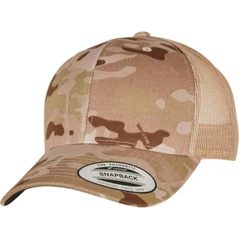 Kšiltovka Flexfit Kamuflážová retro Trucker kšiltovka se síťkou a snapback zapínáním, 6 panelů Barva: Multicam Arid-Tan FX6606MC